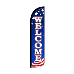 Welcome Swooper Flutter Windless Feather Flag | 3ft W x 11.5ft Tall - Picture 1 of 3
