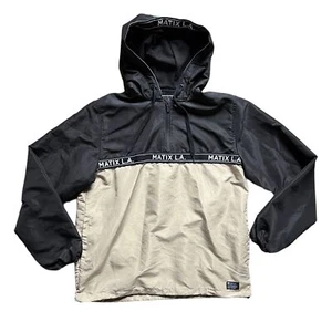 Matix 1/4 Zip Hooded Nylon Pullover Windbreaker Beige Black Men's size Large - Picture 1 of 9