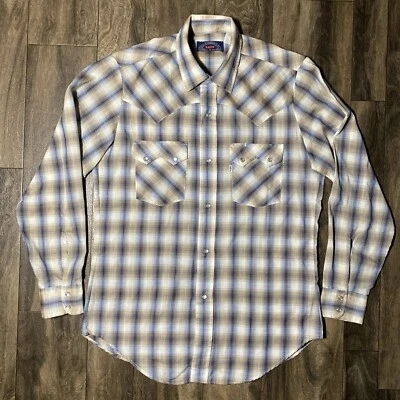 Camisa a Presión Vintage Big E Levi's Perla Para Hombre Mediana Cuadros Años 70 Diente de Sierra Occidental Foto 1 de 4