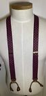 Vintage CAS Suspenders Red with Blue Geometric Pattern Elastic Brass Buckles