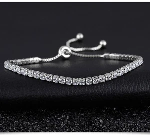 Verstellbares Tennisarmband glänzend Silber AAA Zirkonia (16-25 cm) - Bild 1 von 5