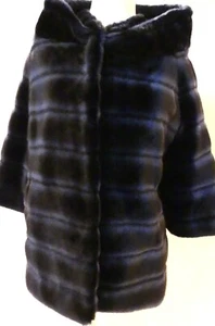 Faz Not Fur Faux Fur Long Swinger Jacket Coat Black Blue USA Size S UK T1 Blue - Picture 1 of 22