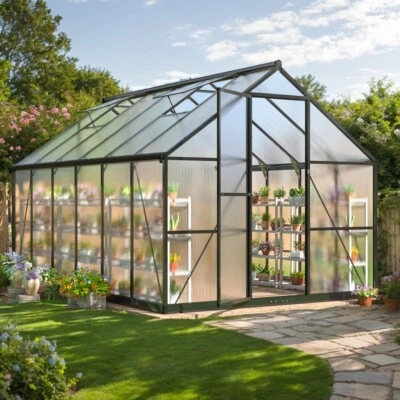 Outdoor Polycarbonate Greenhouse with Walk-In Design, Sturdy Frame, Roof Vent - Image 1 of 4