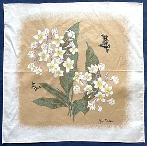 ๐ฆ Jim Thompson Cotton Small Scarf โ 15" FLORAL Beige Green Butterflies Thailand - Picture 1 of 6