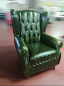 Sofa' poltrona Chesterfield Bergere' in pelle vintage old green lucida - Imagen 1 de 9