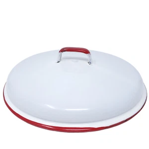 Vintage Enamel Enamelware Graniteware Pot Pan Lid White Red With Handle 8.5 - Picture 1 of 10