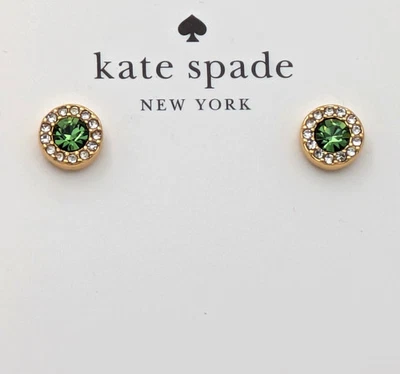Kate Spade New York YOU'RE A GEM Pavé Halo Stud Earrings in Clear & Dark Green - Image 1 of 3