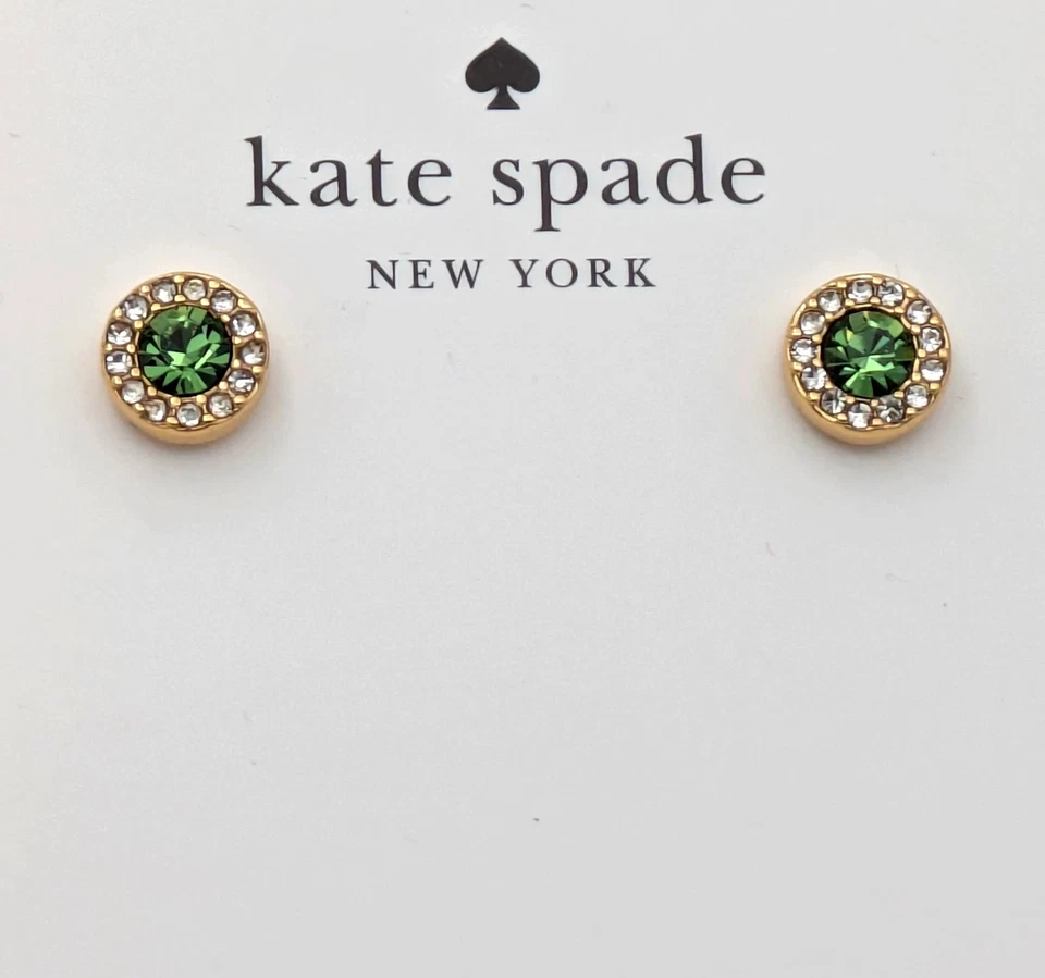 Aretes con halo pavé Kate Spade New York YOU'RE A GEM en verde claro y oscuro Foto 1 de 3