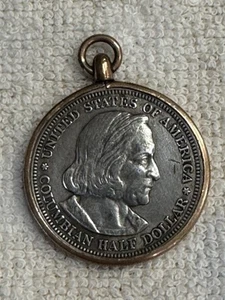 1893 Rare Chicago Columbian Expo. (.900) Silver Half Dollar Coin Pendant - Picture 1 of 7