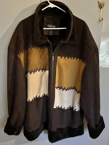 Godbody Men 2XL Faux Suede Western Patchwork Fur Trim Jacket Coat Vintage Heavy - Picture 1 of 12