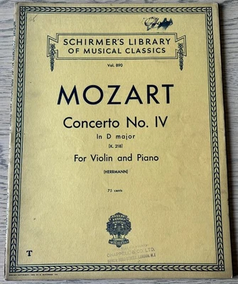 MOZART CONCERTO NO. IV K 218 FOR VIOLIN & PIANO SHEET MUSIC BOOK 1939 + CADENZA - Image 1 of 4