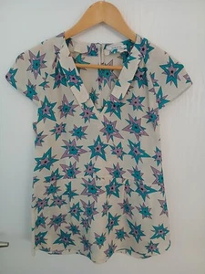 Bimba y Lola 100% silk top blouse with purple and blue stars' print. Size M - Picture 1 of 12