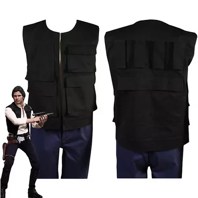 Colete Preto Masculino Han Solo Halloween Cosplay Ranger + Roupa Calça Longa Listras - Imagem 1 de 4