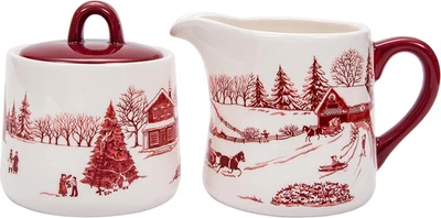 Juego de azúcar y crema de cerámica Bico Toile De Jouy Winter Wonderland, azucarero con Foto 1 de 4