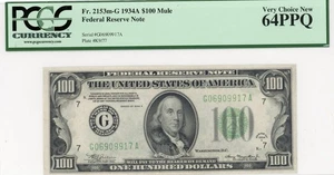 $100 1934A Chicago Mule Federal Reserve Note. Fr. 2153-G, PCGS 64 PPQ - Picture 1 of 2