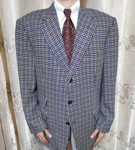 Vintage Eduard Dressler 100% pure cashmere bespoke plaid suit jacket blazer 46R - Picture 1 of 12