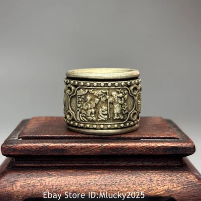Anillo Joyería Dedo 30.5mm Antiguo China Miao Plata Tongzi Niños Figuras T511 Foto 1 de 4