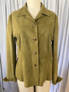 Loro Piana Women’s Miss Green Soft Suede Utility Collared Jacket Sz 46 S - Picture 1 of 8