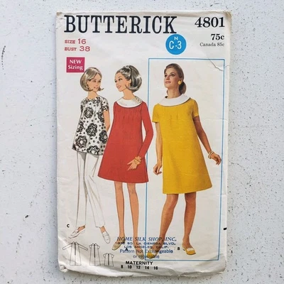 Vestido recto Butterick 4801 vintage años 60 38" busto línea A patrón de costura  Foto 1 de 4