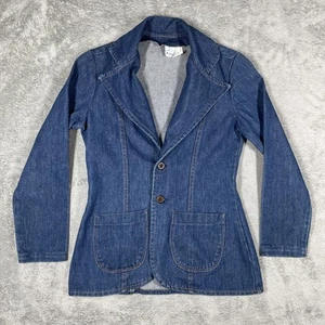 Vintage Wrangler Denim Blazer Womens Medium Blue Jean Jacket Jr Misses USA 90s - Picture 1 of 12