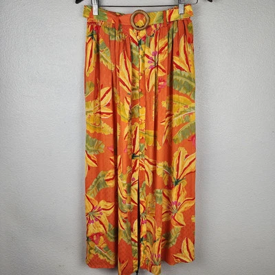 NWT Haute Hippie Maxi Skirt Women S Orange Hawaiian Floral Belted Button Front - Image 1 of 4