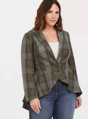 NWT Torrid Outlander Plaid Corset Lace-Up Swing Jacket Brown Green Womens 14 16 - Image 1 of 4