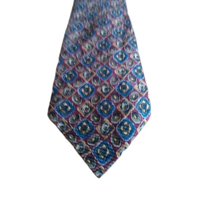 Corbata de seda italiana Harris Prestige hecha a mano roja dorada azul estampado de fantasía... Foto 1 de 4