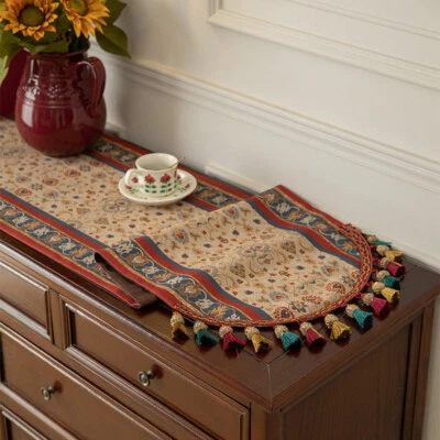 Vintage Table Runner with Tassel Living Room Decor Table Runner Cloth Cabinet - Image 1 of 4