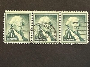 Francobollo USA vintage George Washington 1 centesimo verde triplo affrancatura Los Angeles - Foto 1 di 6