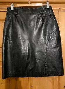 Vintage Leather Skirt Black Hailey Bieber Alexa Chung style - Picture 1 of 3