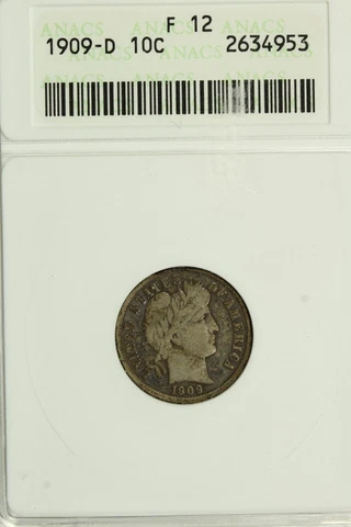 1909-D Barber Dime : ANACS F12 Cover