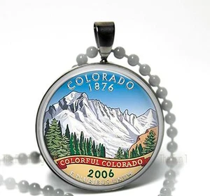 US Colorado Quarter Image Color Pendant Charm or Key Chain 1" Black Setting - Picture 1 of 1