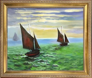 Monet BOATS LEAVING HARBOR Oil Painting 20x24 Framed Canvas **SALE - Picture 1 of 5
