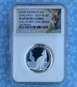 2016 NGC PF 69 U-Cam High Relief 1 of 1st 2500 Australia Kangaroo $1, 1oz Silver - Picture 1 of 6