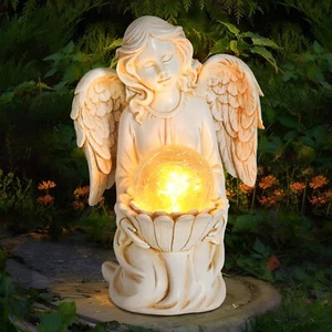 Angel Statue Outdoor Decor, Angel Gardening Gifts with Solar LED Lights Lotus - Picture 1 of 7