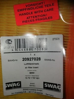 Luftfilter passend für BMW von SWAG VergleichsNr. 13 72 1 707 021 Filter SW-107 - Bild 1 von 3
