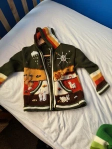 Child's Handmade Peruvian Hooded Wool Cardigan Animal Design Size 8yr & 3x 3/4yr - Picture 1 of 5