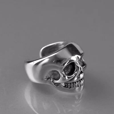 silver skull ear cuff clip on non-piercing stainless steel single earring unisex Foto 1 de 3