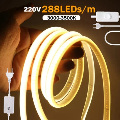 230V Selbstklebend COB LED Streifen Stripe Wasserdicht Lichtband Lichtschlauch. - Bild 1 von 4