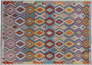 6' 11" X 9' 9" Wool On Wool Kilim Flat Weave Reversible Rug - Q17649 - Picture 1 of 9