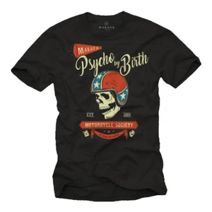 CAMISA DE HOMBRE ROCKABILLY DE COLECCIÓN CON CRÁNEO DE MOTOCICLISTA - CAMISETA DE MOTOCICLETA MANGA CORTA - Imagen 1 de 3