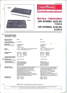 Nordmende Manual de Servicio Original para HiFi Estéreo 8025 SC 8100 SC - Imagen 1 de 1
