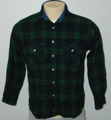 复古 Mountain Tek 澳大利亚羊毛格子长袖纽扣前衬衫男式 L — 第 1/4 张图片
