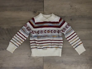 VINTAGE Aileen Little Girls Knit Crew Neck Striped Sweater Size 4T Maroon Gray - Picture 1 of 7