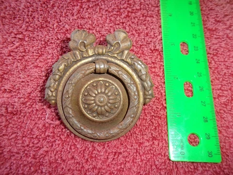 1 Antique metal Drawer Pull Dresser Handle Drop Ring round Backplate Vintage Cover