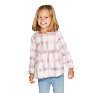 OshKosh B'gosh Toddler Girls' Pink Plaid Flannel Long Sleeve Top 12M - NEW - Picture 1 of 3