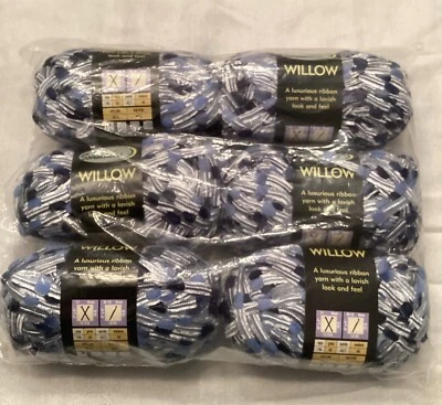 Lot of 6 Skeins Jo-Ann Sensations Dark Blue #2456 Willow Ribbon Yarn - Image 1 of 4