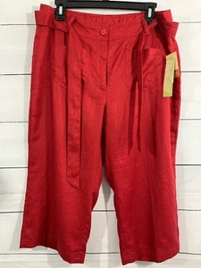 Pantalone donna Cold Creek taglia 12 100% lino rosso cropped Capri schiena elastico in vita - Foto 1 di 12