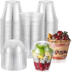 50 Pack Plastic Smoothie Milkshake Cups&Lids 250/300 Ml Dessert Cups - Picture 1 of 14