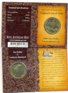 2008 $1 Uncirculated Coin "100 Years of Australia's Coat of Arms" "C" Mintmark - Picture 1 of 1